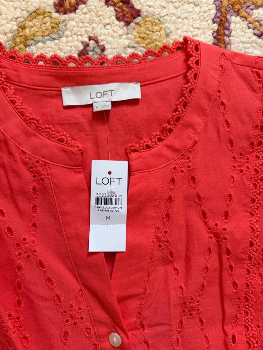 4/$25 SALE LOFT Coral Eyelet Button-Front Dress with Scalloped Neckline - Picture 4 of 8